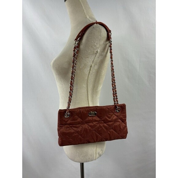 DKNY Quilted Nylon Slim Shoulder Bag Crossbody Burnt Orange Rust Chain Strap - Picture 2 of 8